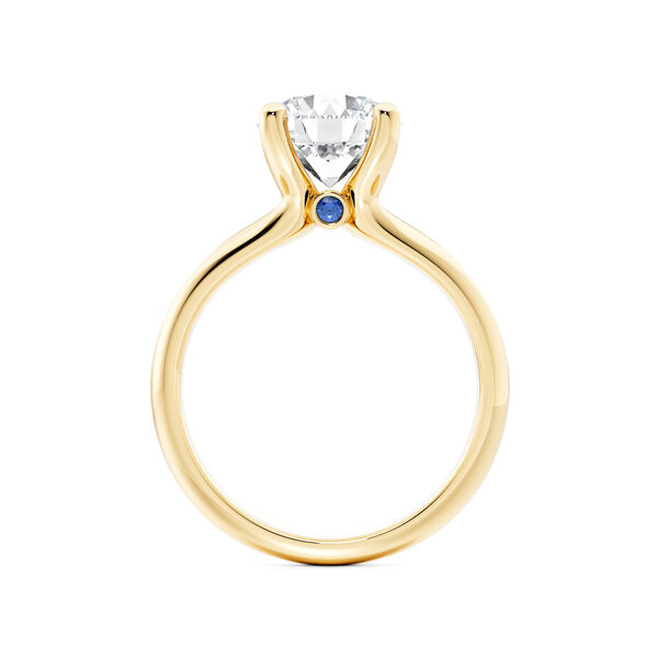 Yellow Gold Round Diamond Solitaire Engagement Ring with Sapphire Accent